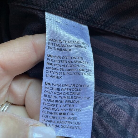 CHICO'S Imperial Stripe No Iron Tunic Blouse Women's 18 Sable Button Up Stretch - Picture 8 of 11